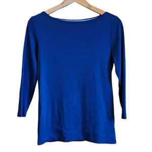 Talbots Petite Royal Blue Pima Cotton 3/4 Long Sleeve Boat Neck Tee Small